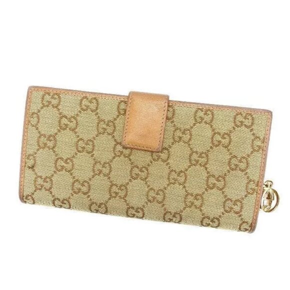 GUCCI Long Wallet GG Canvas Beige ?~ Bronze ?~ Authentic USED T10969 - Picture 1 of 5